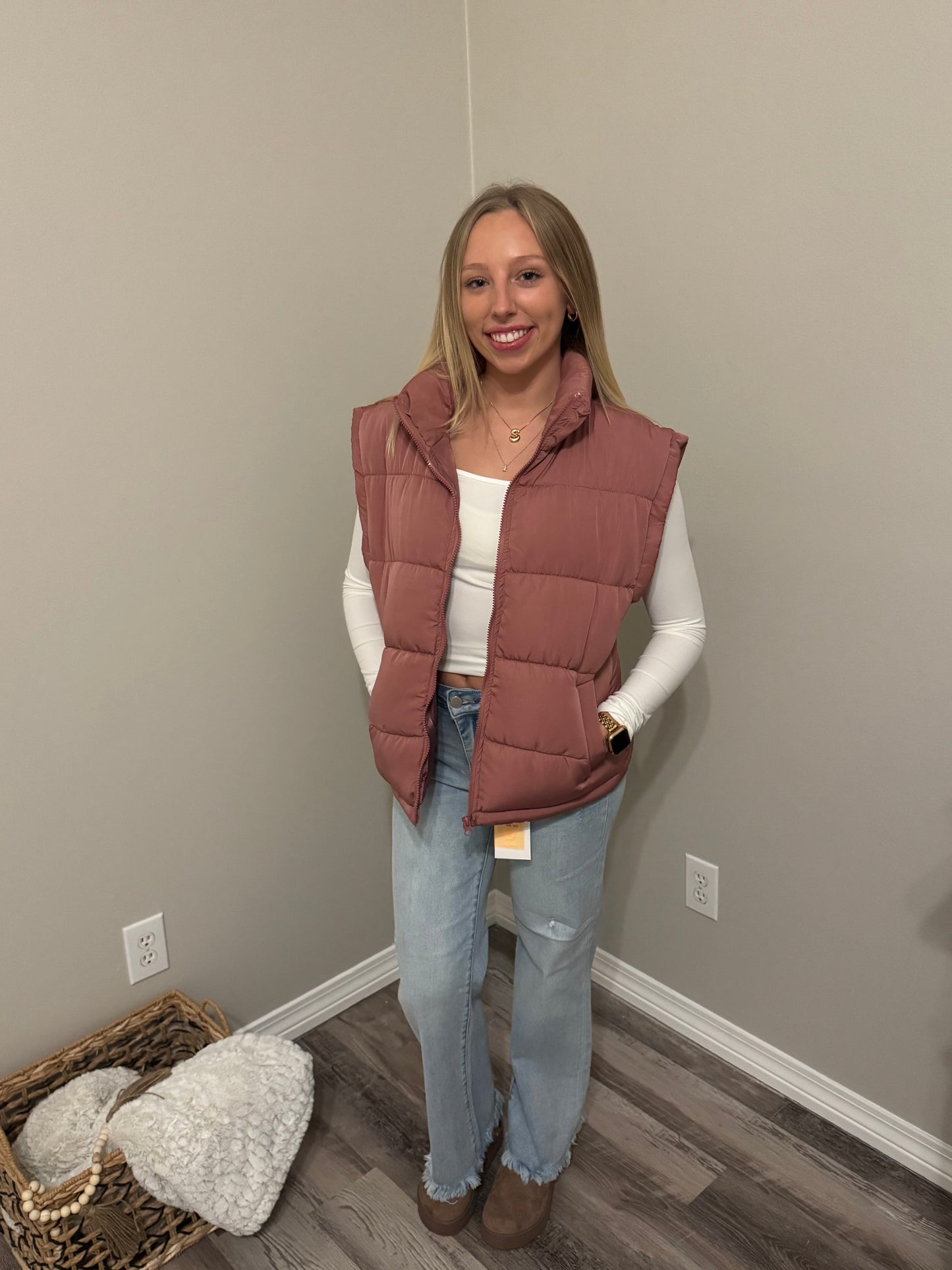 High Neck Casual Comfy Puffer Vest – Mauve