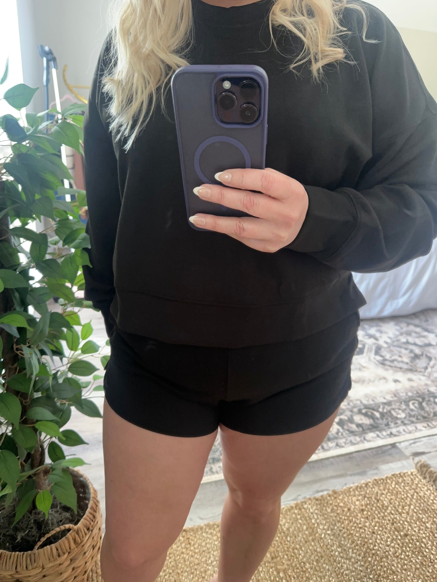 Scuba long sleeve sweatshirts & shorts set | BLACK