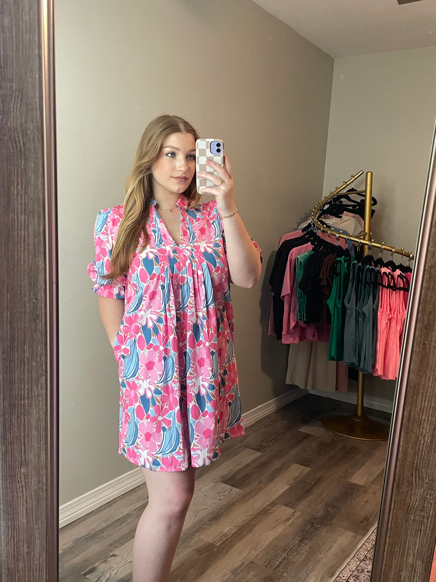 Puff Sleeve Floral Pattern Dress