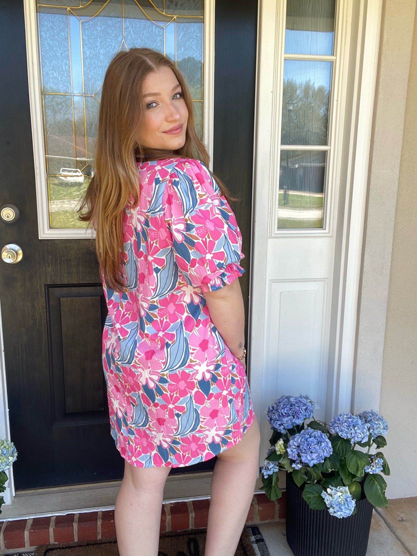 Puff Sleeve Floral Pattern Dress
