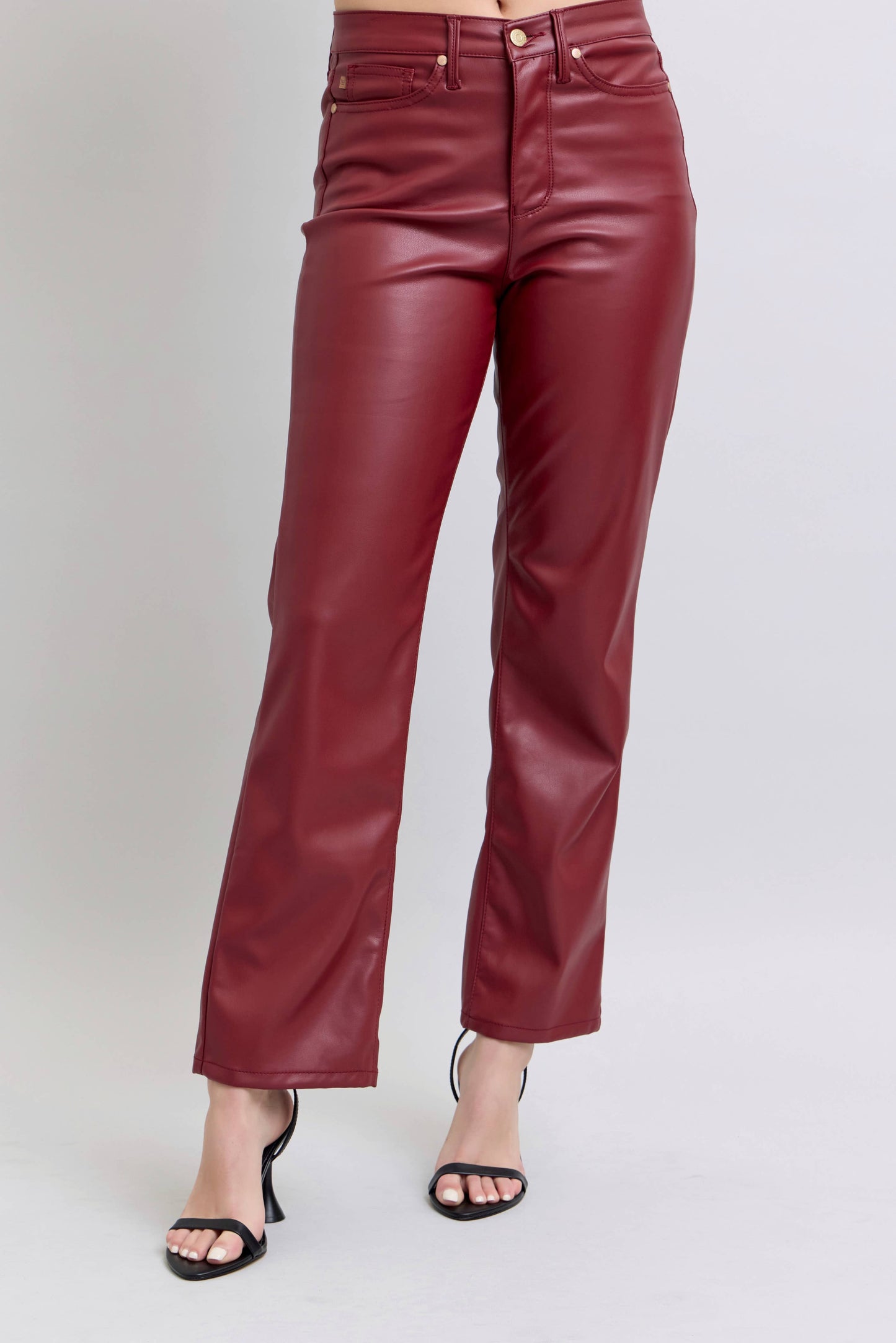 Faux Leather Tummy Control High Waisted Straight – Red Judy Blue