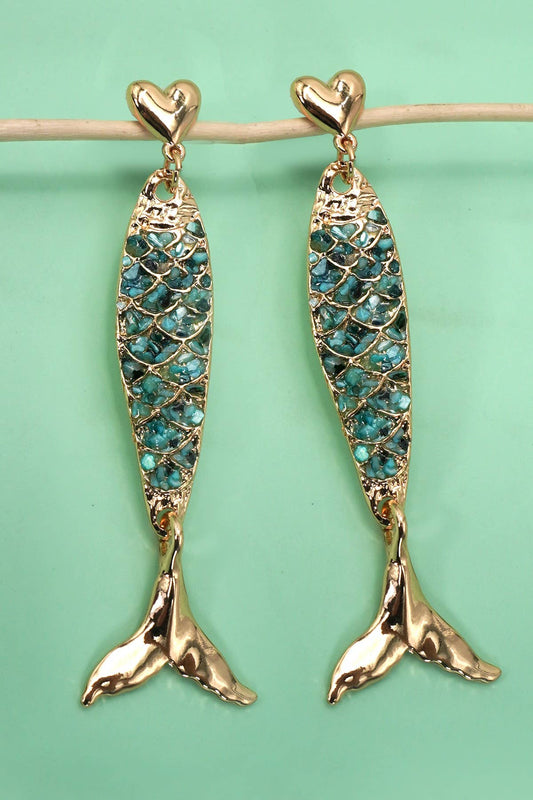 ENAMEL MERMAID FISH HEART DROP EARRINGS
