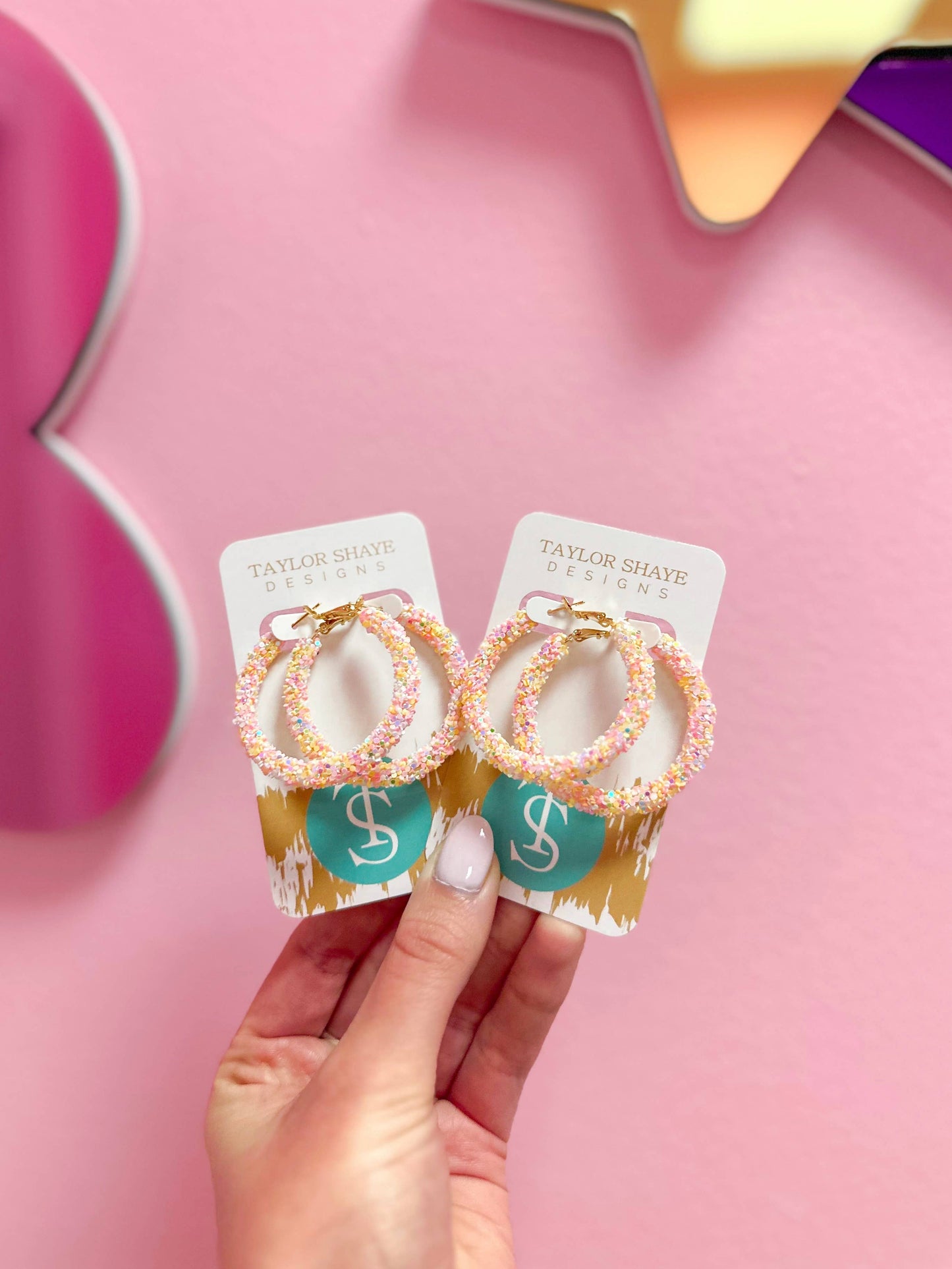 Glitter Hoops: Pink/Purple Confetti