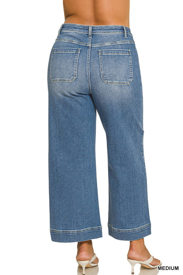 High Rise Pintuck Wide Leg Crop Jeans - Curvy