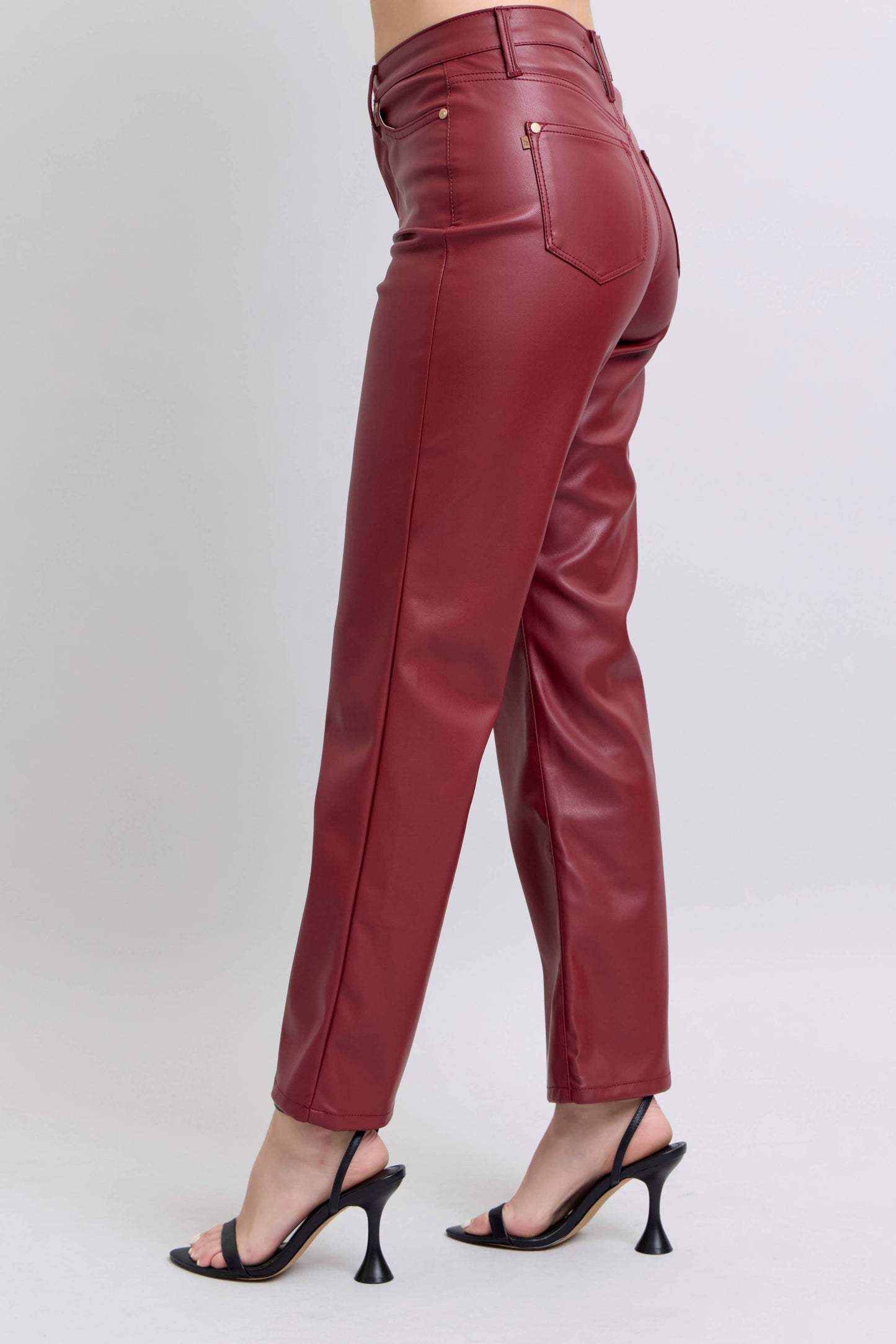 Faux Leather Tummy Control High Waisted Straight – Red Judy Blue