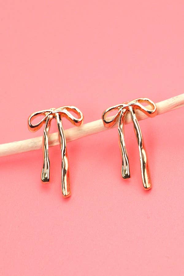 AUTHENTIC LONG BOW RIBBON STUD EARRINGS | Gold