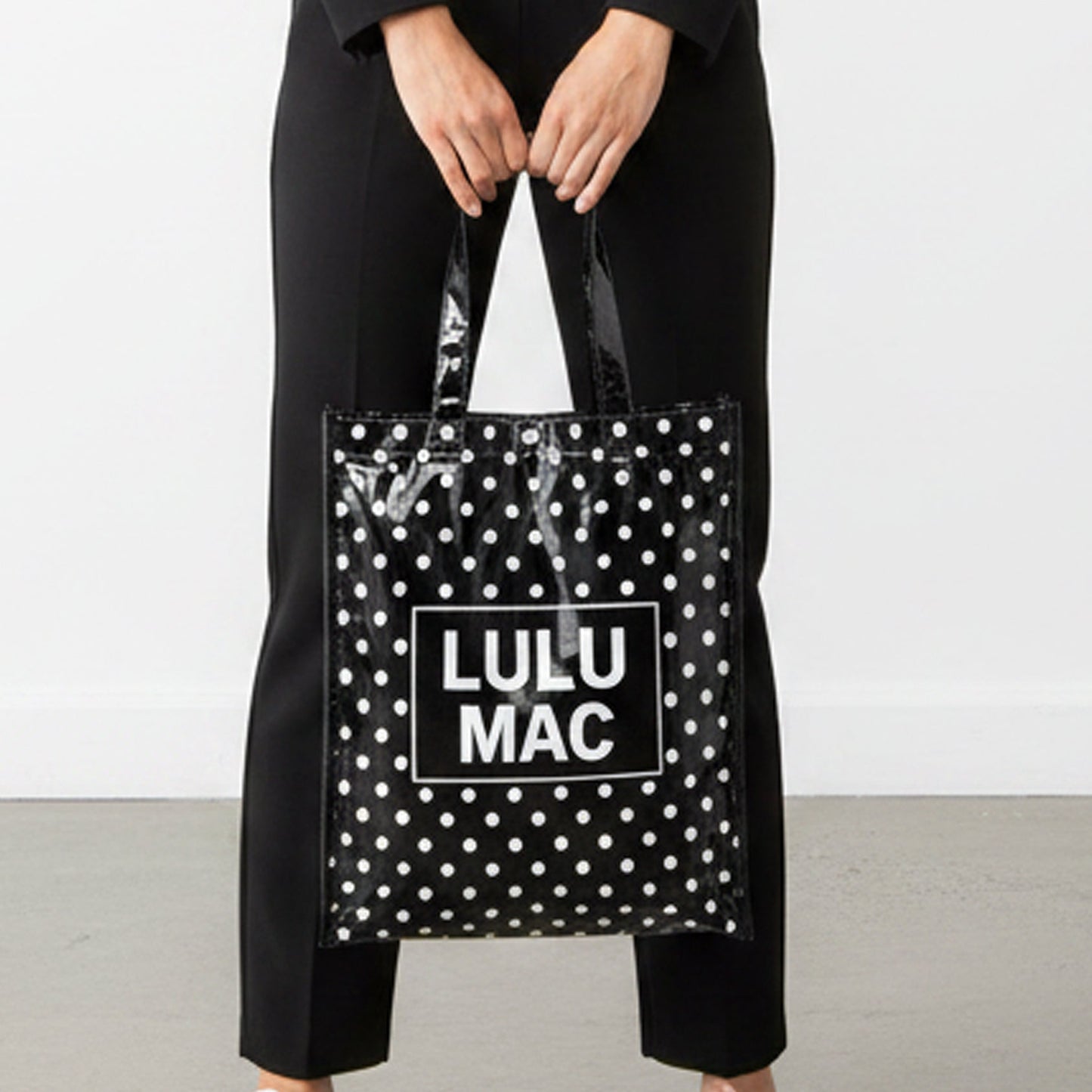 LULU MAC |   REUSABLE TOTE-BLACK WHITE DOTS
