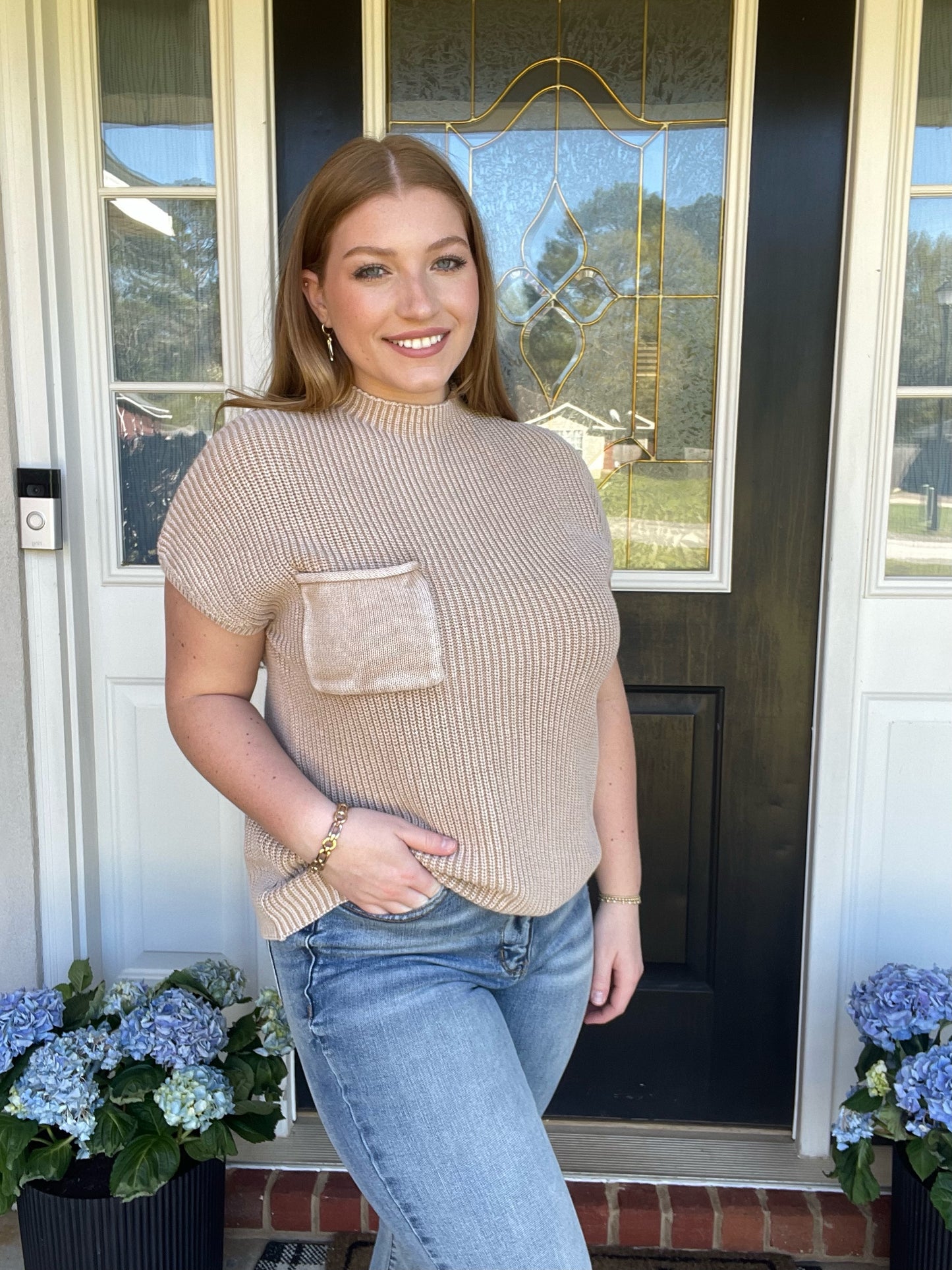 Washed Mock Neck Short Sleeve Sweater Ash Mocha