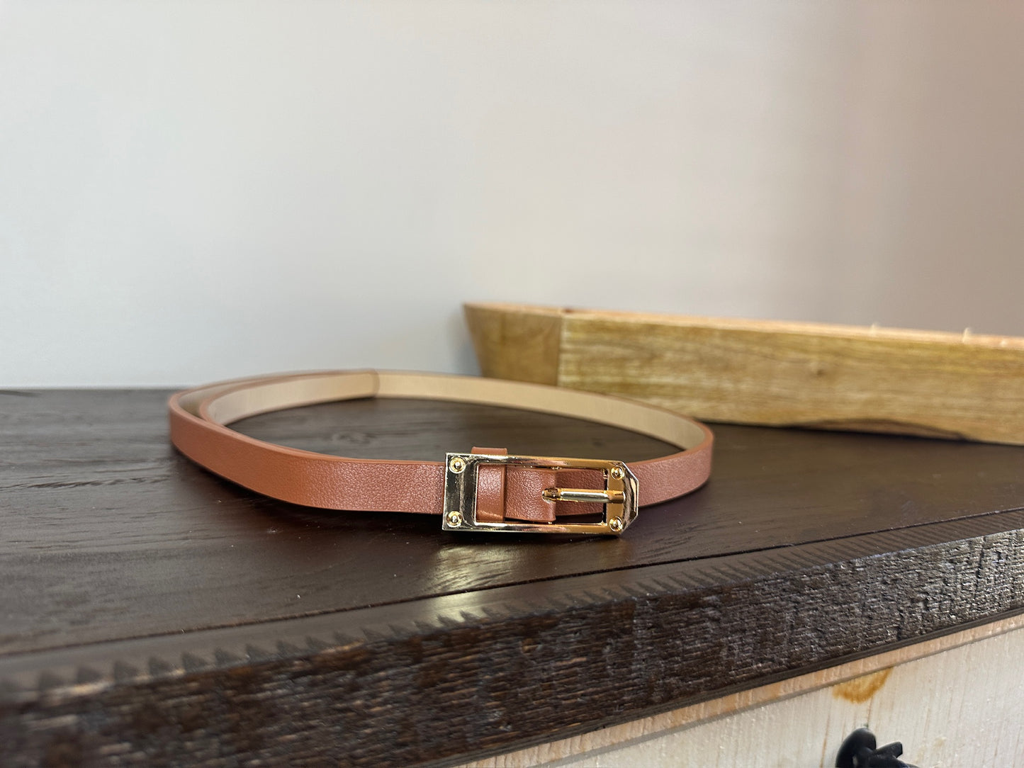 Brown Skinny Belt with Gold Buckle