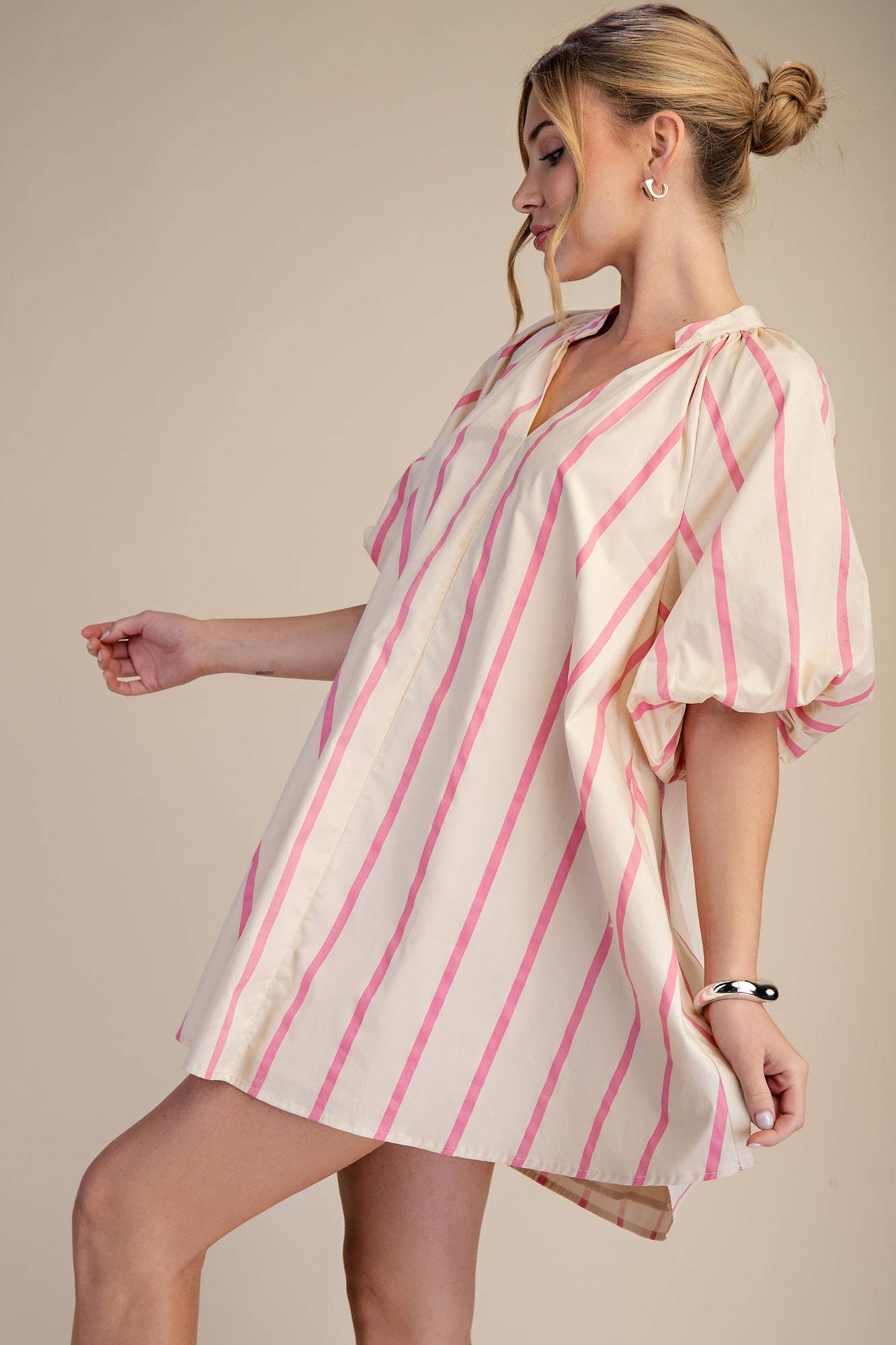 Puff-Sleeve Mini Shift Dress