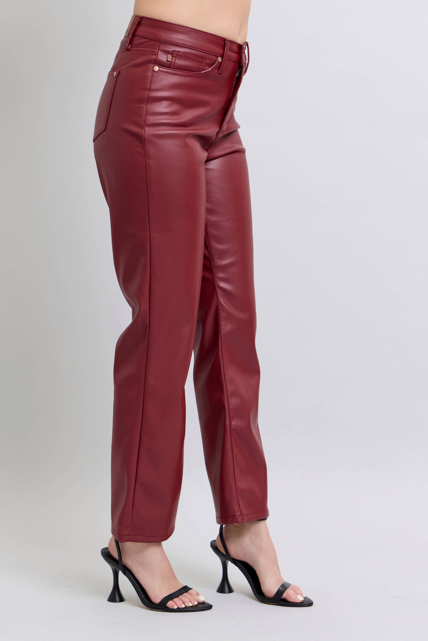 Faux Leather Tummy Control High Waisted Straight – Red Judy Blue