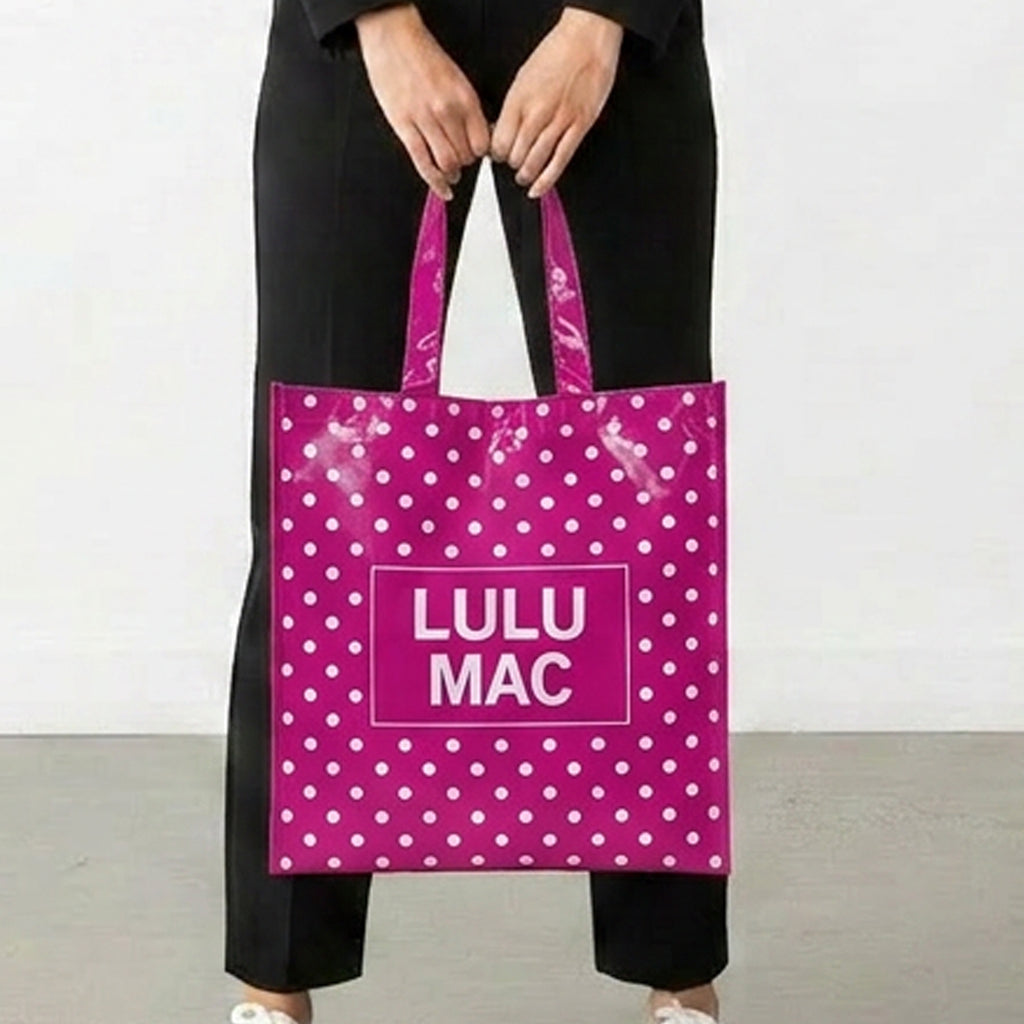LULU MAC | REUSABLE TOTE -HOT PINK WHITE DOT
