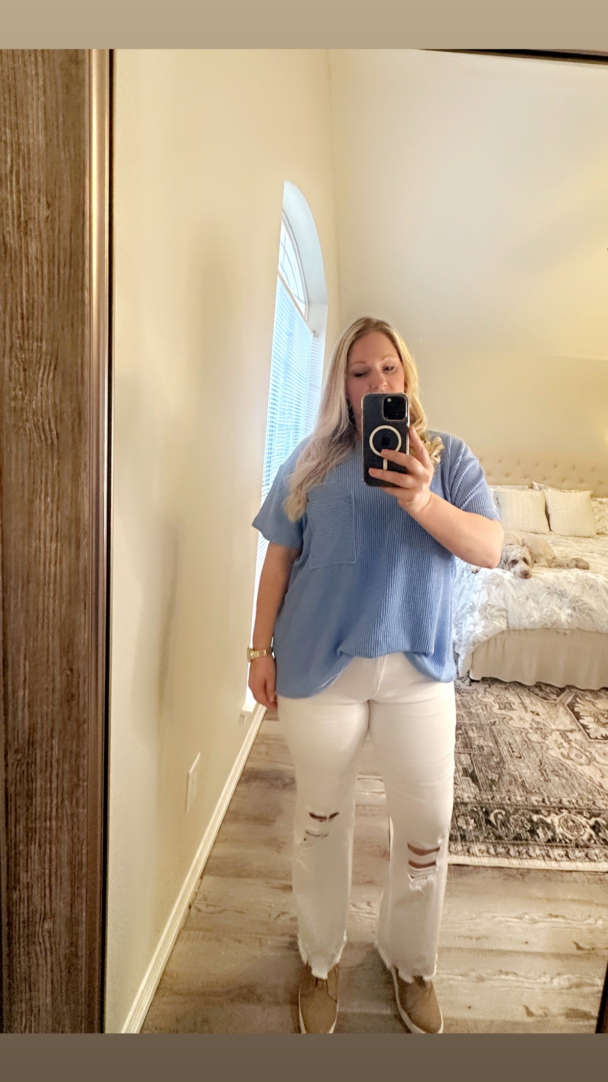 Acid Washed High Waist Distressed Straight Jeans White