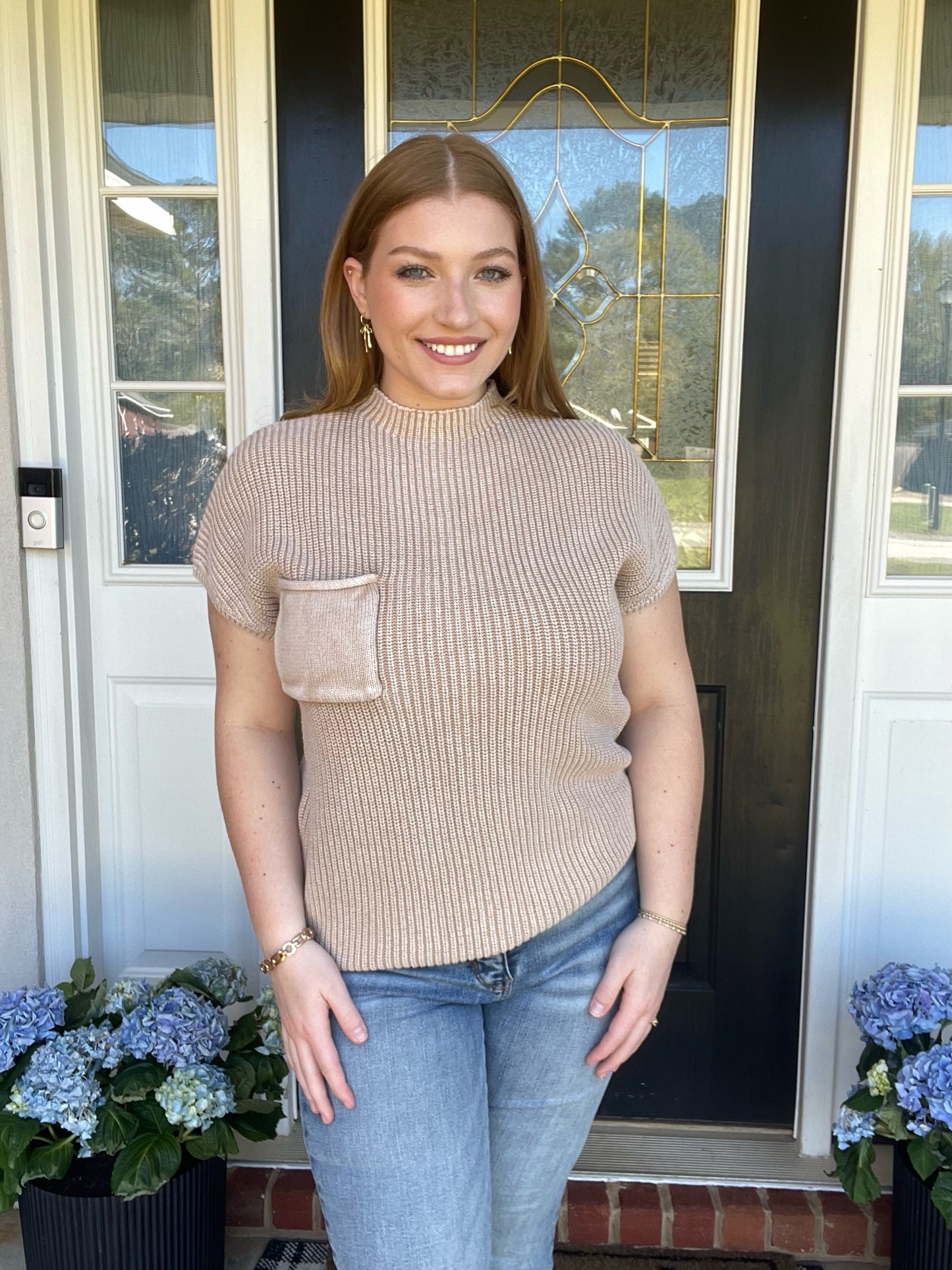 Washed Mock Neck Short Sleeve Sweater Ash Mocha