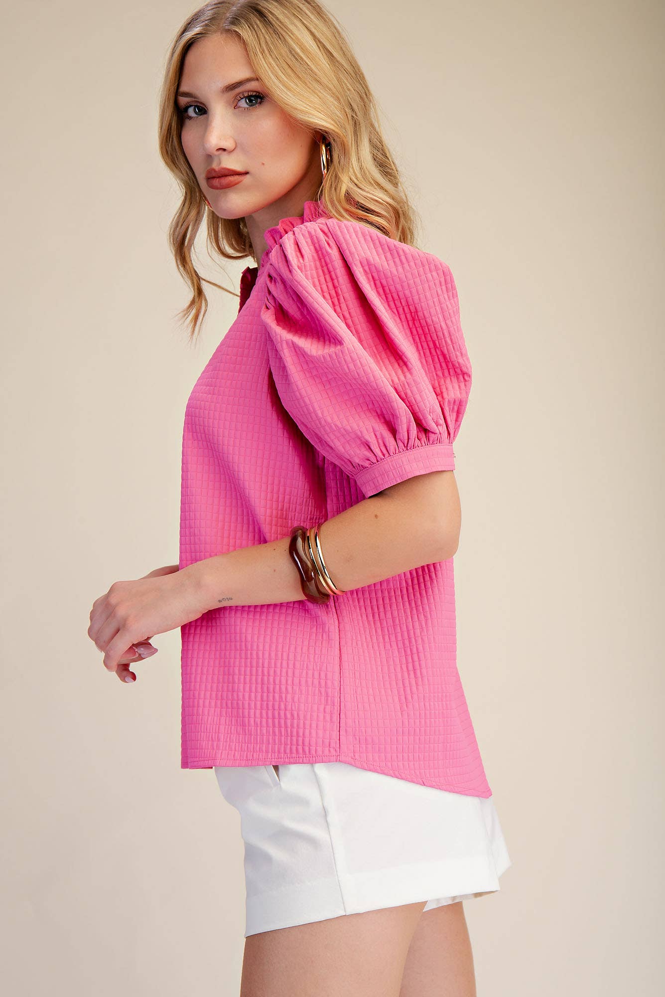 Ruffle V-Neck Puff Sleeve Top