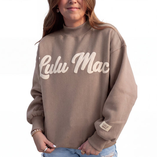 LULU MAC Script Sweatshirt Mock neck design  Brown/Cream