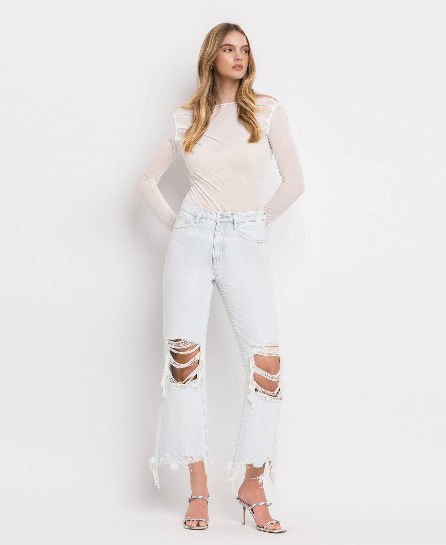 90'S VINTAGE SUPER HIGH RISE CROP FLARE JEANS NASHVILLE MOON
