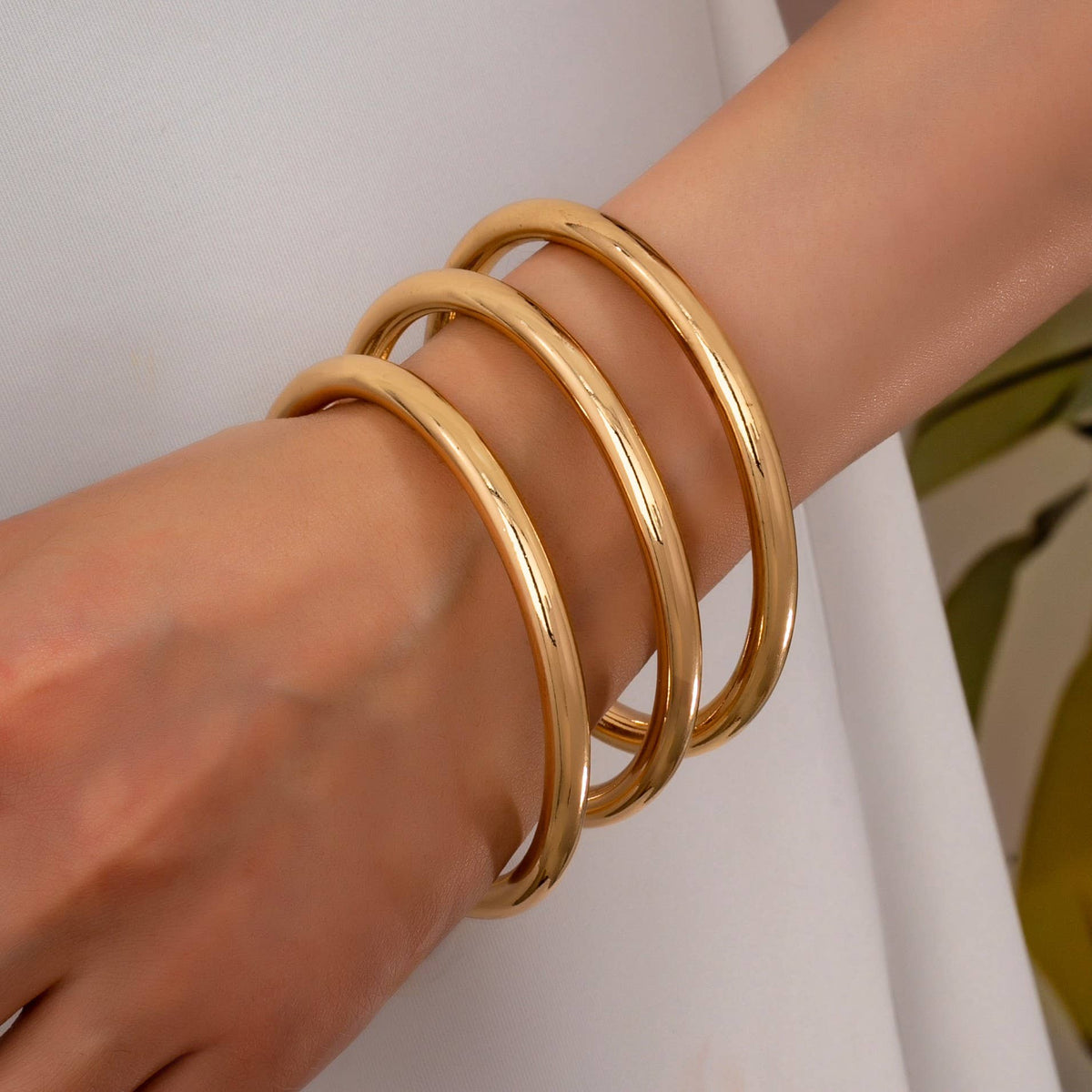 Chunky Triple Tube Bangle Set | GOLD