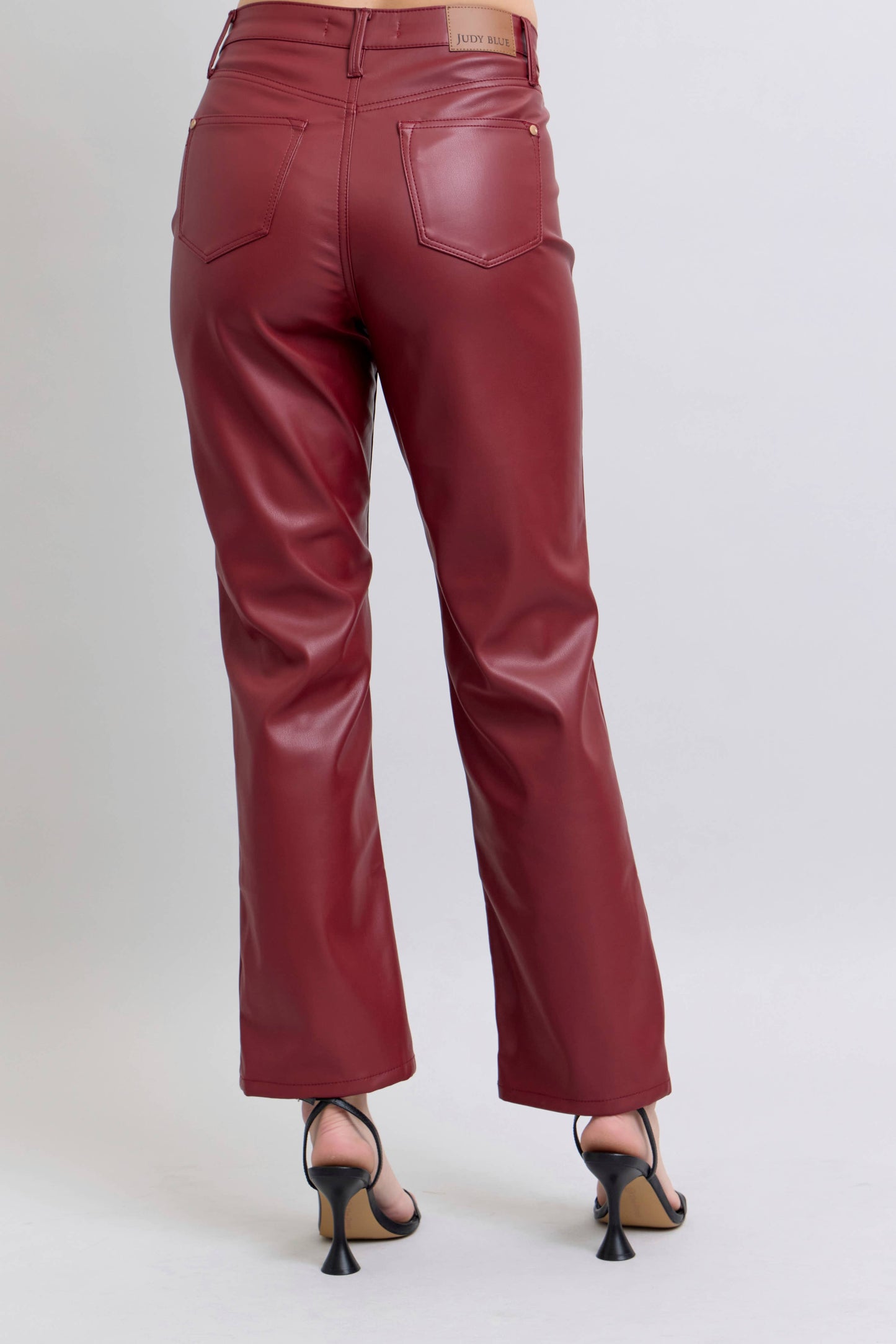 Faux Leather Tummy Control High Waisted Straight – Red Judy Blue