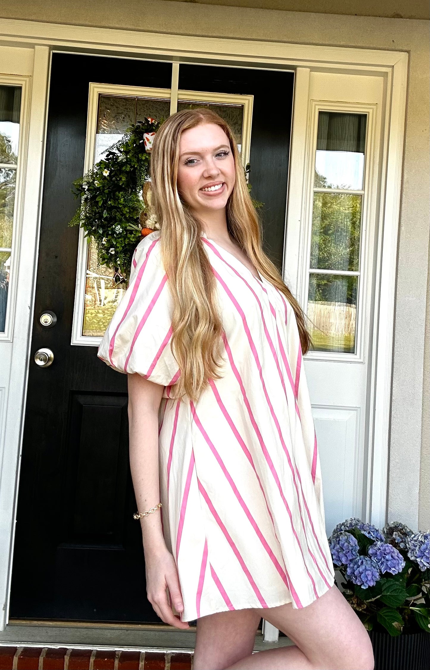 Puff-Sleeve Mini Shift Dress