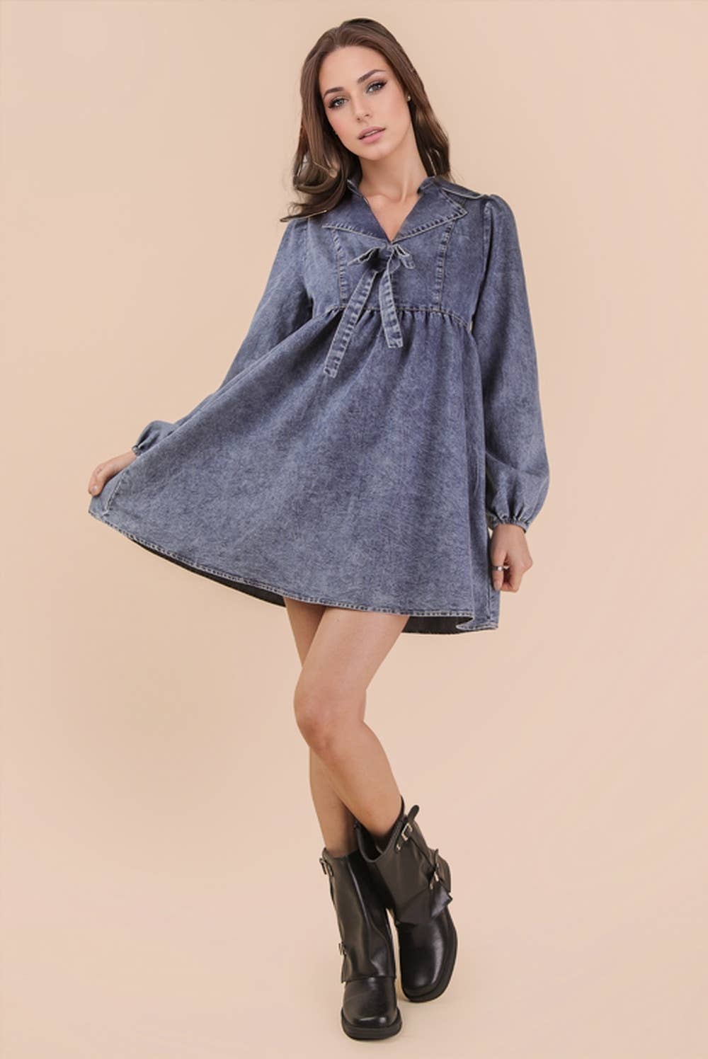 Washed Chambray Collared Dress