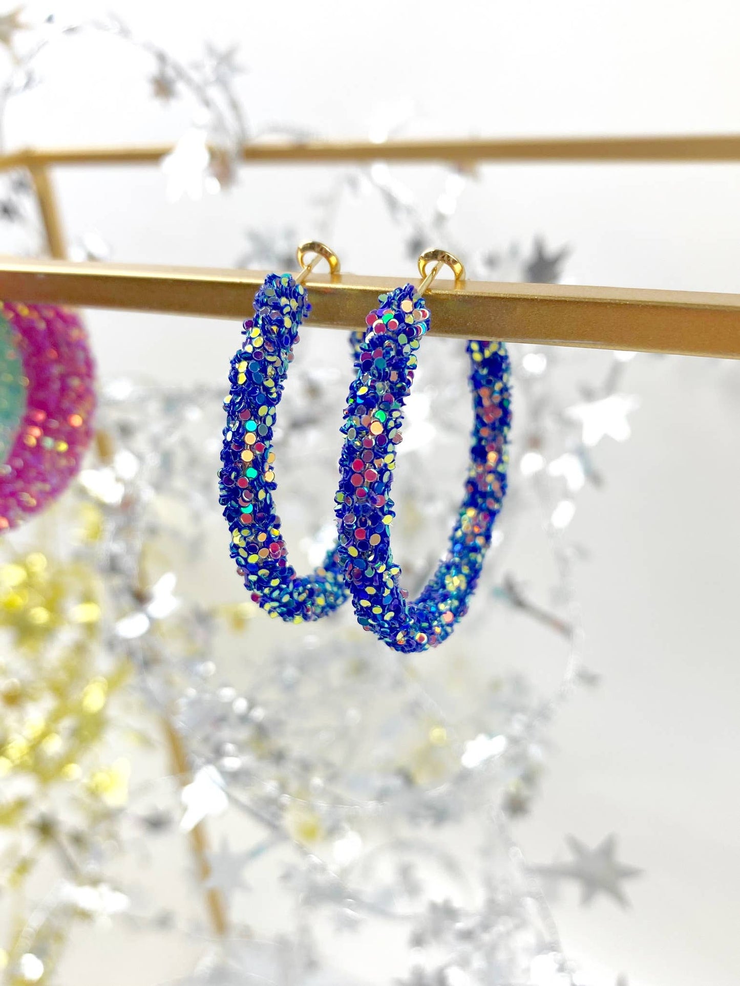 Glitter Hoops: Pink/Purple Confetti