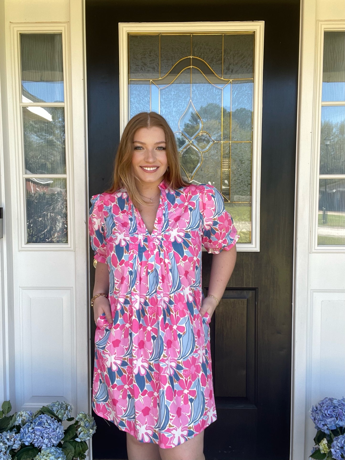Puff Sleeve Floral Pattern Dress