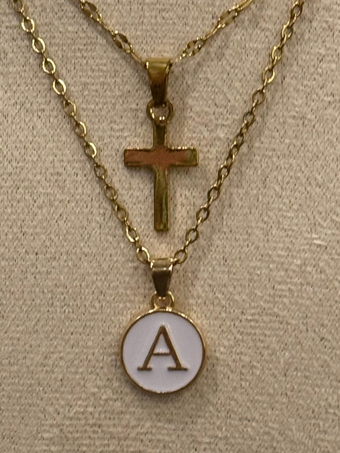 Elegant 18k Golden Plated Stainless Steel Initial Letter and Cross Pendant Necklaces