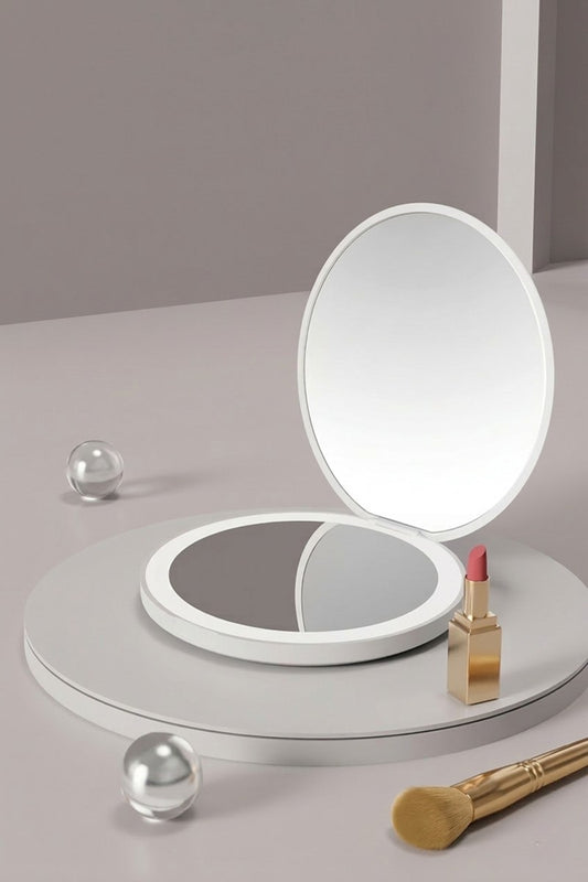 Led double sided hand mirror | white