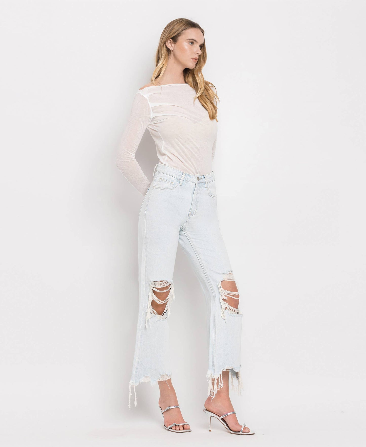90'S VINTAGE SUPER HIGH RISE CROP FLARE JEANS NASHVILLE MOON