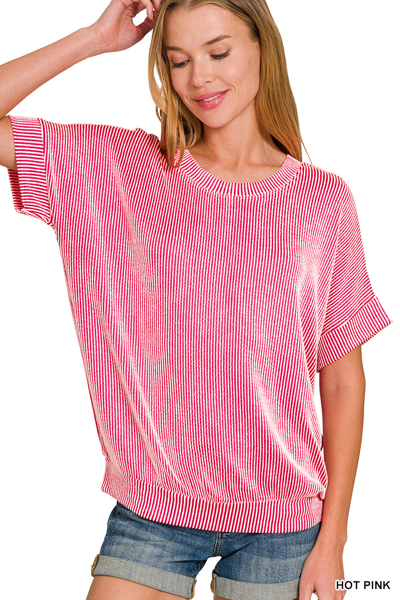 Corded Rib Short Sleeve Top