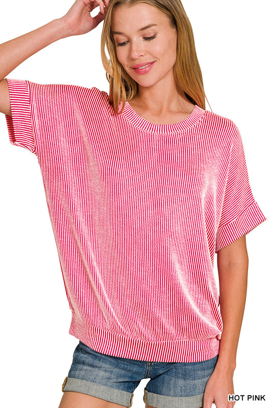Corded Rib Short Sleeve Top
