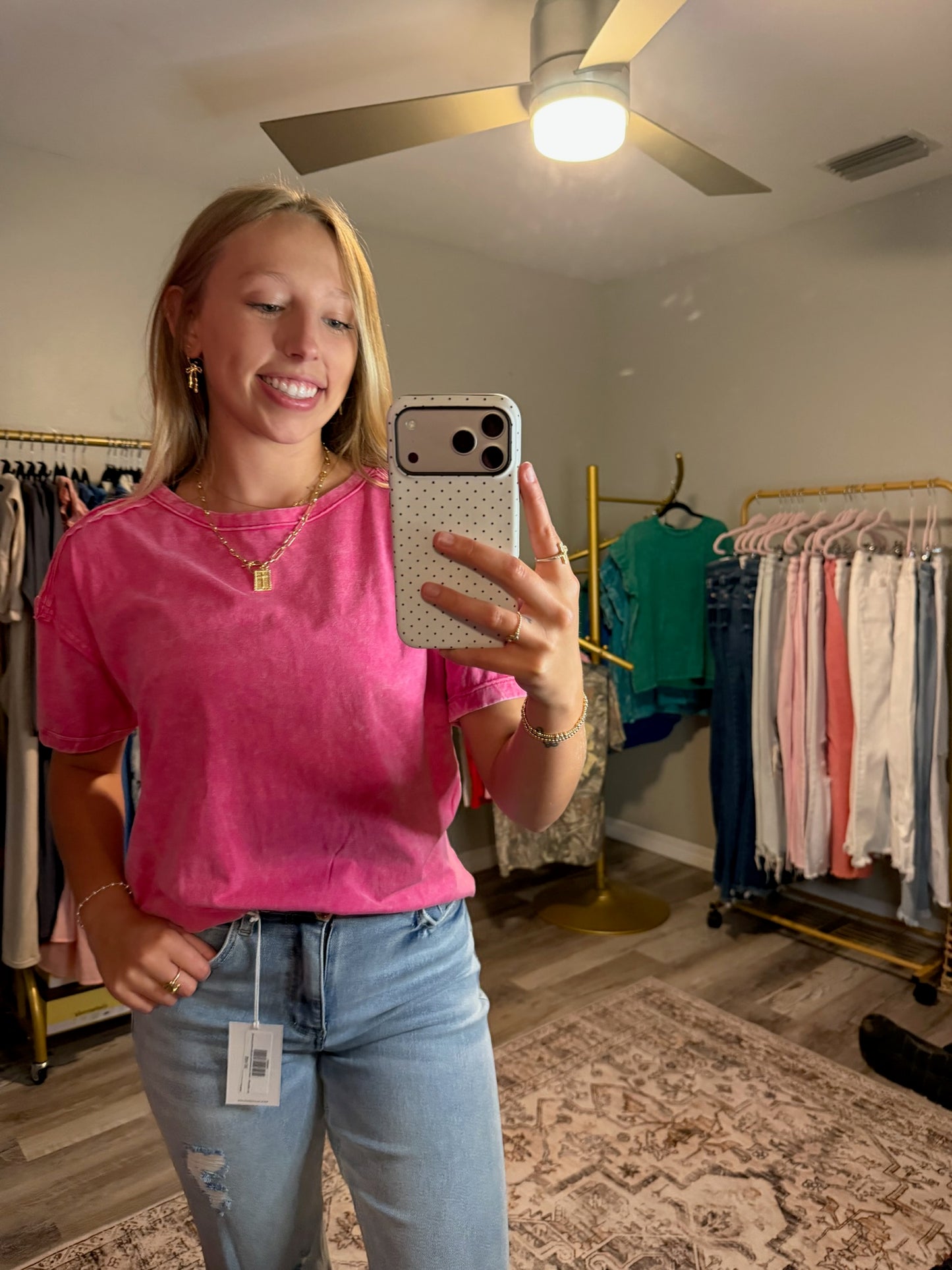 Acid Washed Round Neck T-Shirt Pink