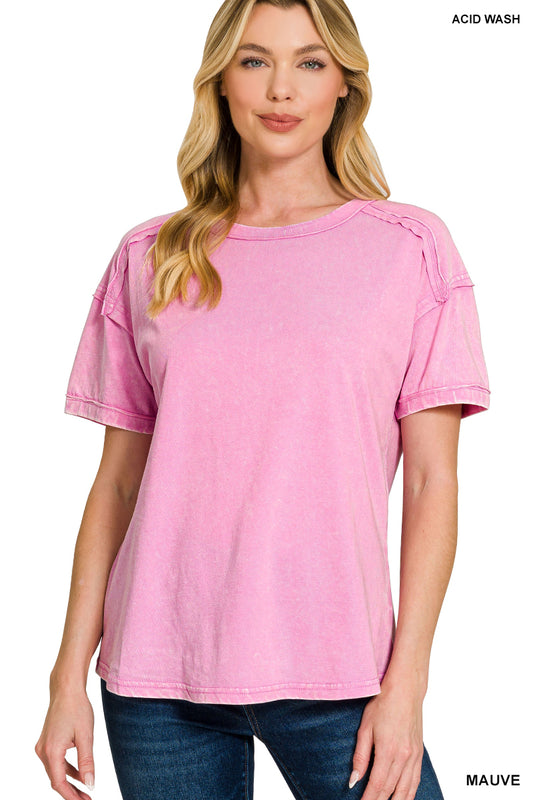 Acid Washed Round Neck T-Shirt Mauve