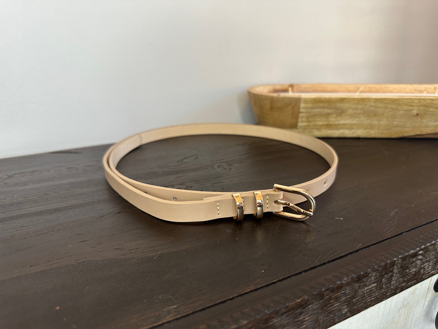 Skinny Taupe Belt with Gold Buckle