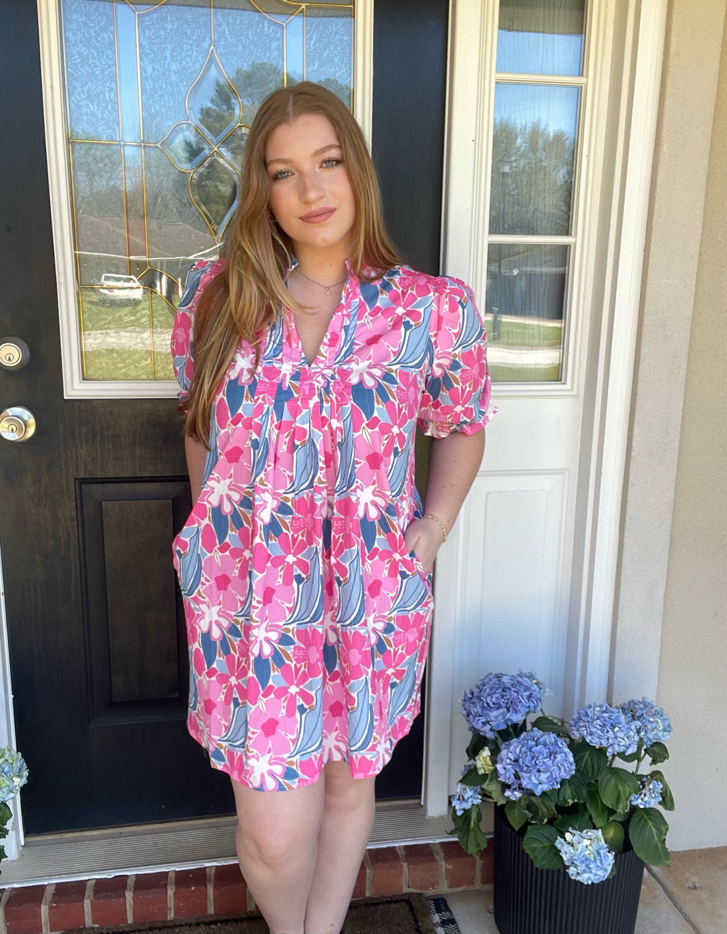 Puff Sleeve Floral Pattern Dress