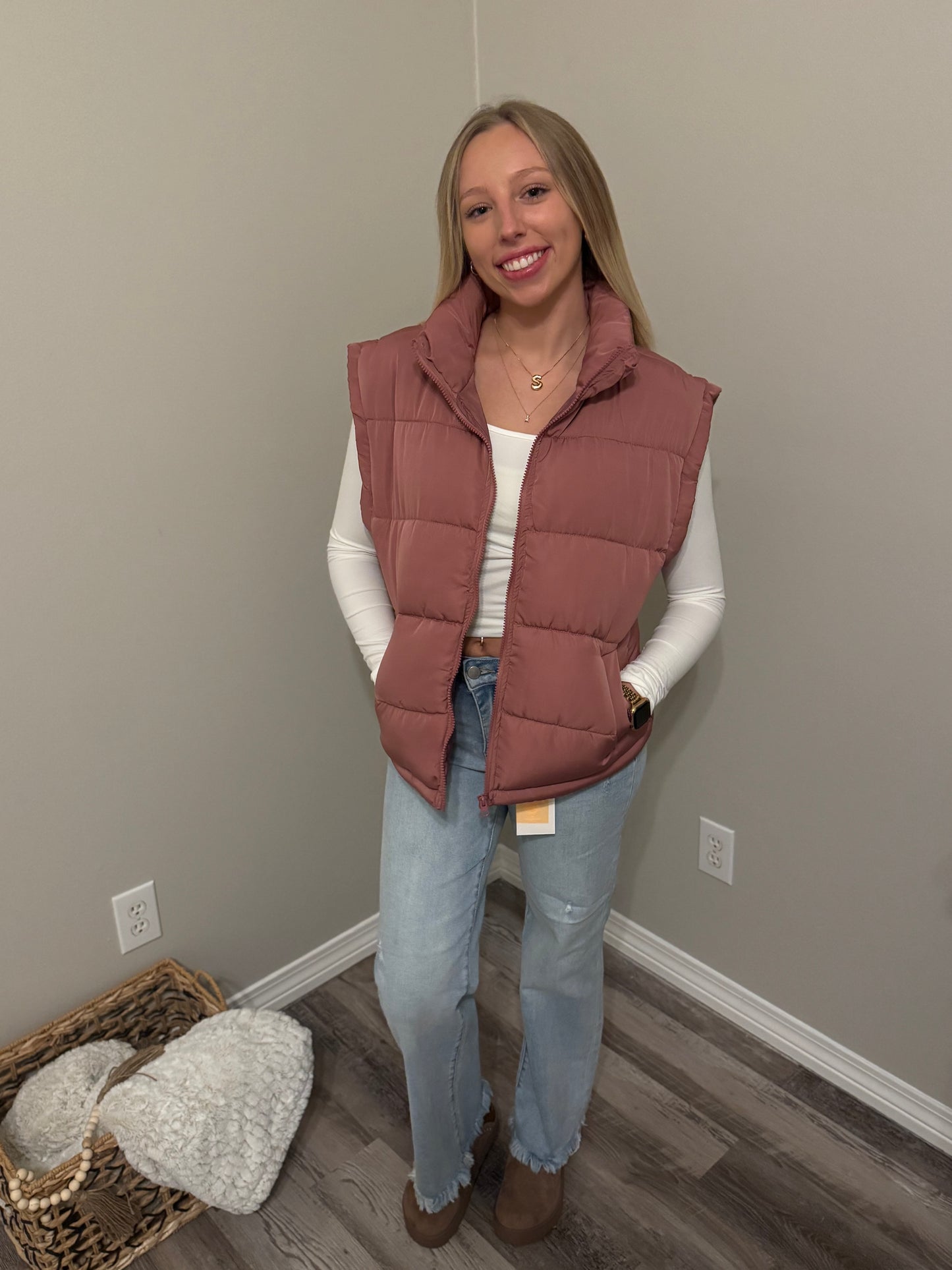 High Neck Casual Comfy Puffer Vest – Mauve