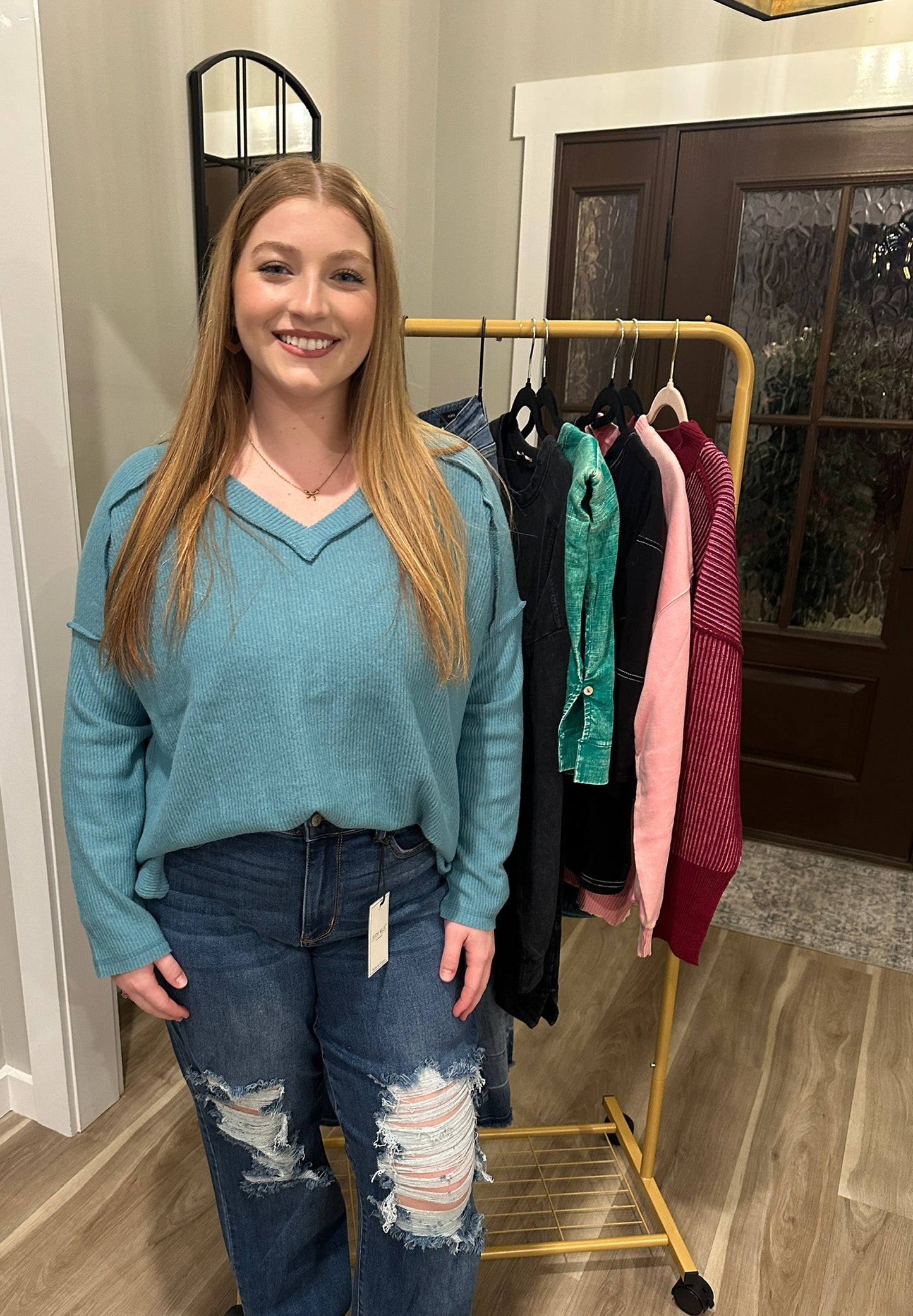 Faded Dusty Teal Luxe Curve Top