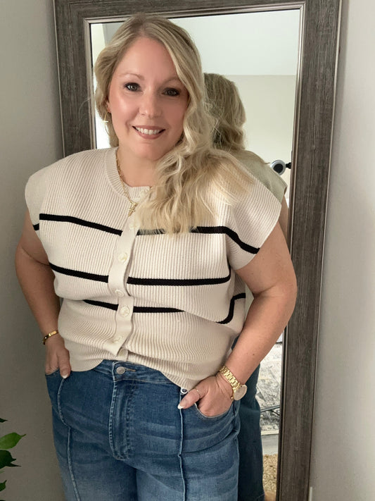 Striped Button up Sweater Vest | Sand Beige