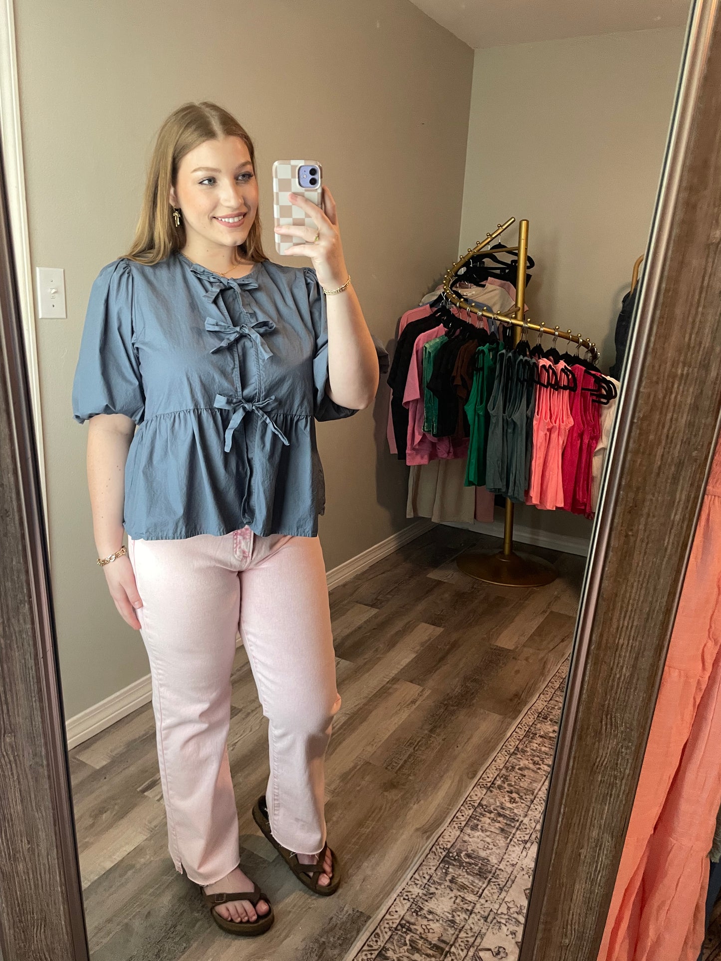 Solid Cotton Poplin Front Tie
Ribbon Blouse