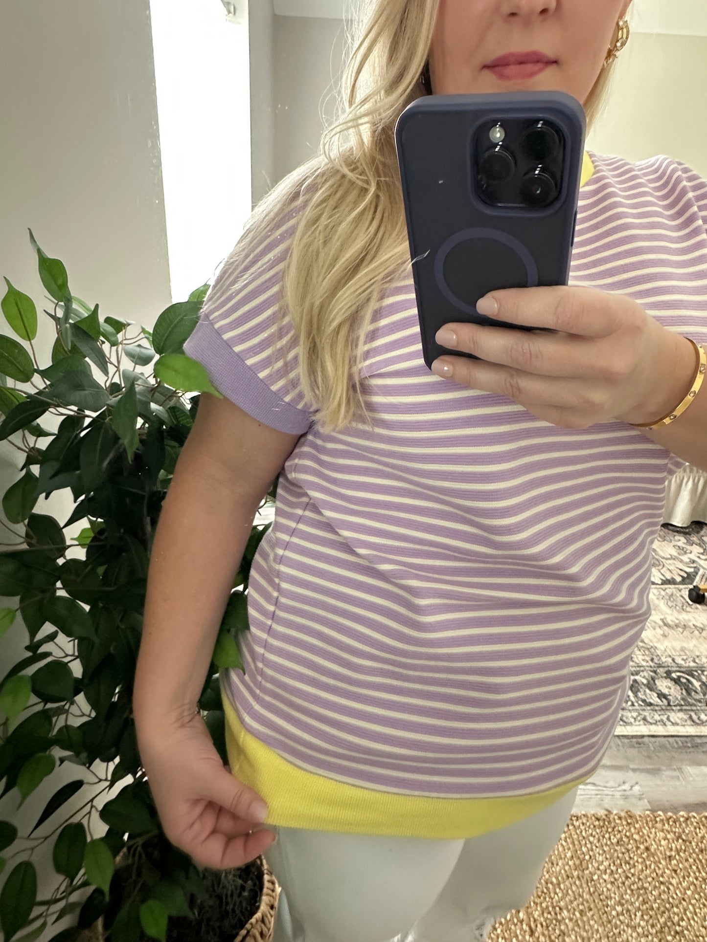 Stripe Colorblock Patchwork Contrast Hem Tee