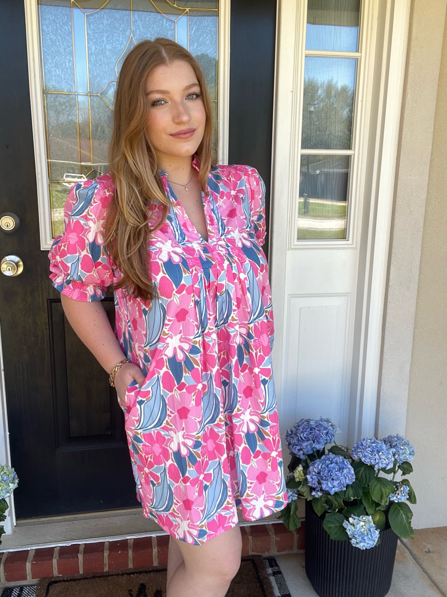 Puff Sleeve Floral Pattern Dress