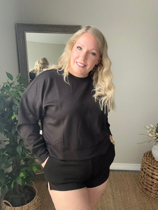 Scuba long sleeve sweatshirts & shorts set | BLACK