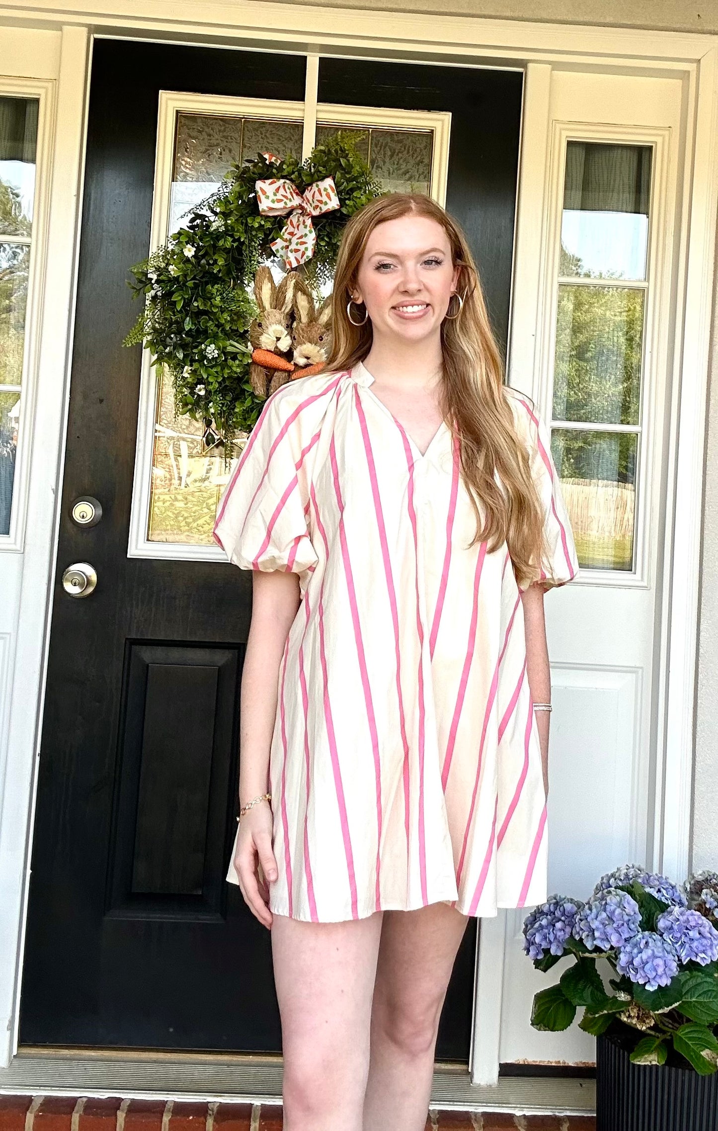 Puff-Sleeve Mini Shift Dress