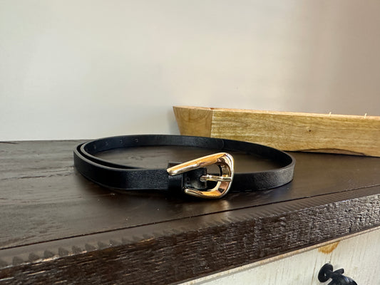 Black Skinny Belt with Gold Buckle