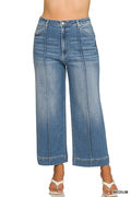 High Rise Pintuck Wide Leg Crop Jeans - Curvy