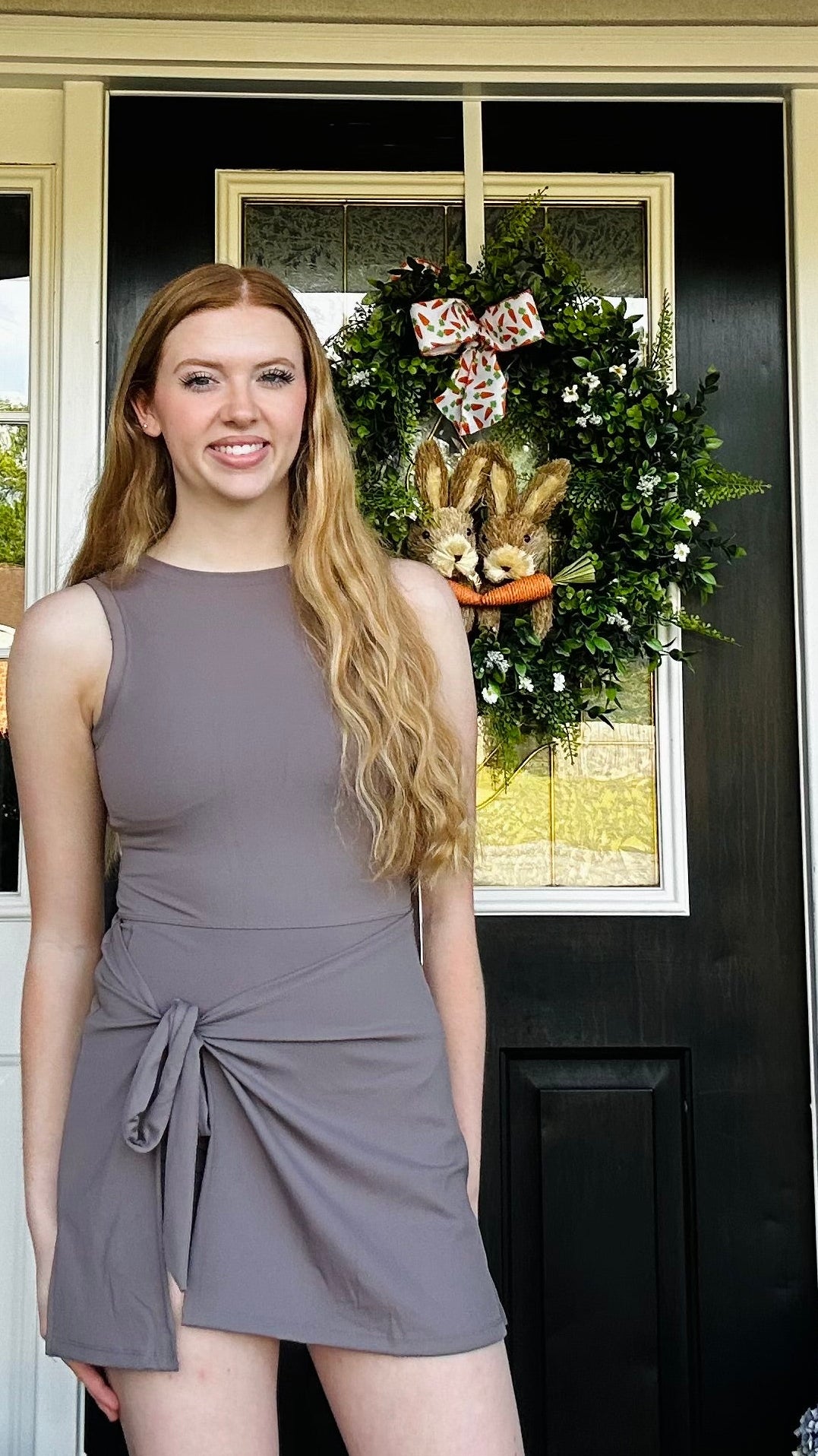 Kayla’s Premium Court skort dress with bow tie skirts: Mocha