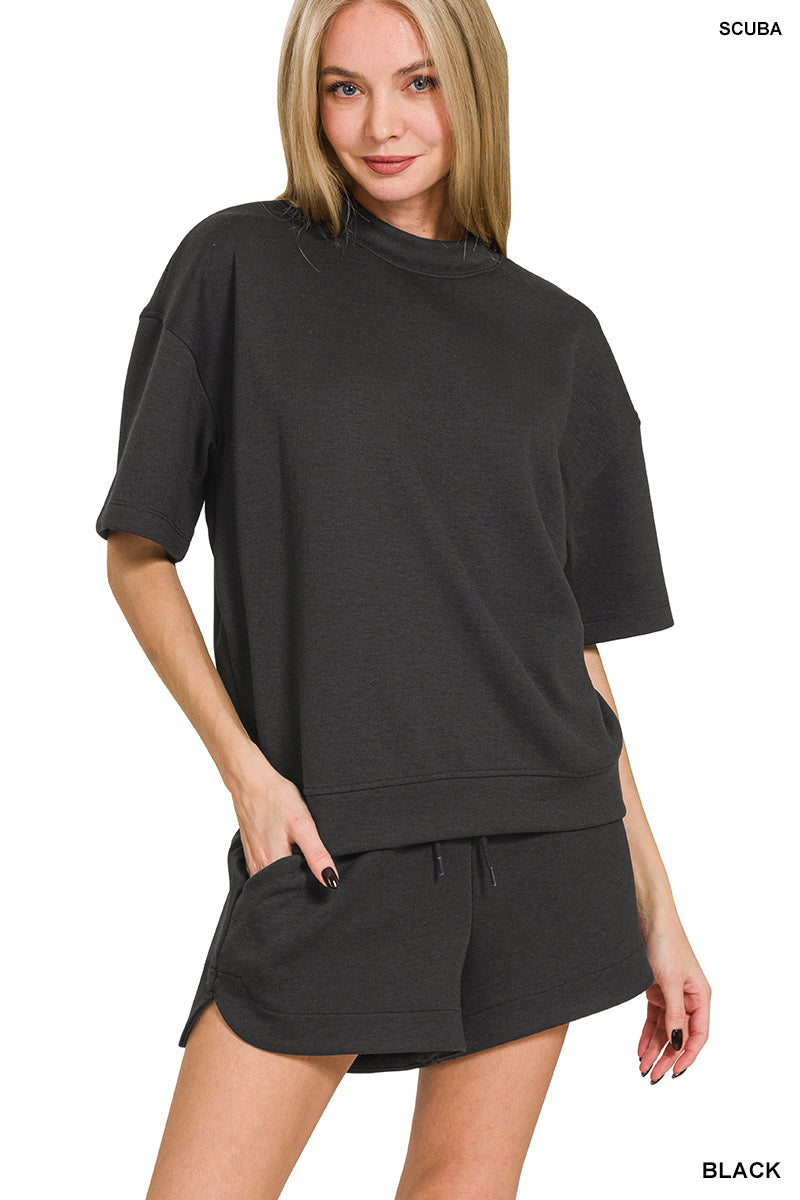 Scuba High Neck Top & Shorts Set Black