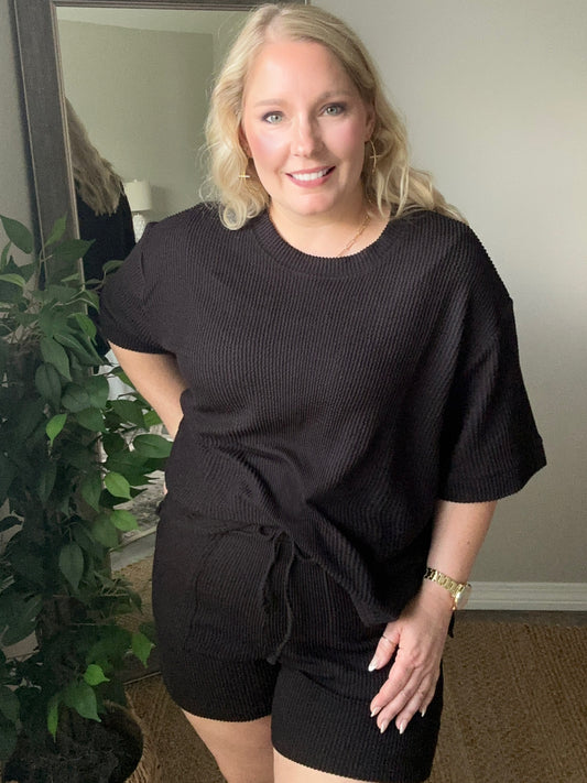 Raised Rib Short Sleeve Tee and Short SET - also in Curvy | Black