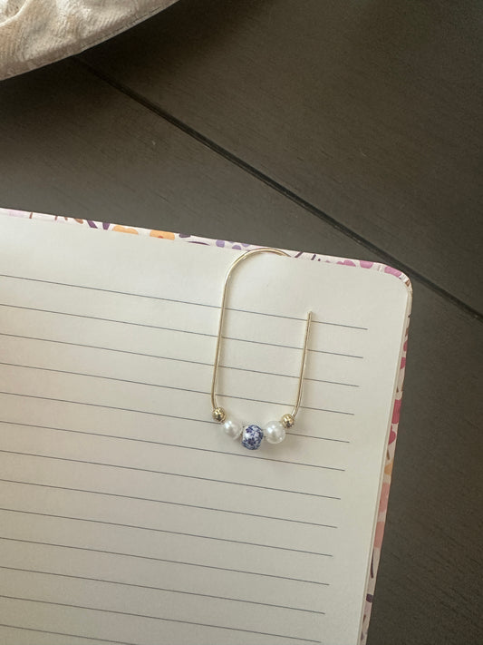 Blue Porcelain & Pearl Planner Charm